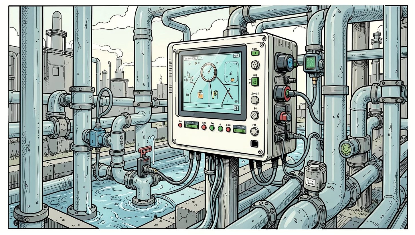 Ilustrasi sistem monitoring dan instrumentasi industri