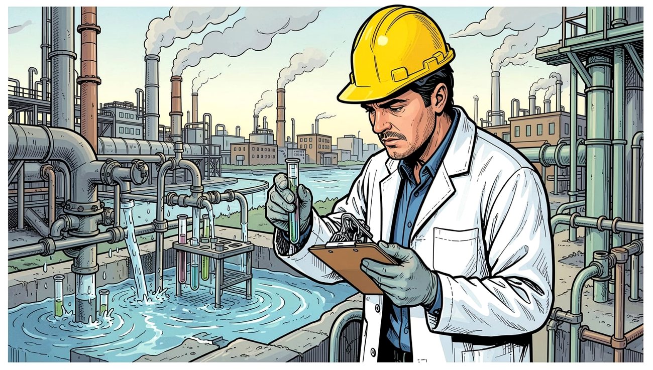 Ilustrasi monitoring kualitas lingkungan di area industri